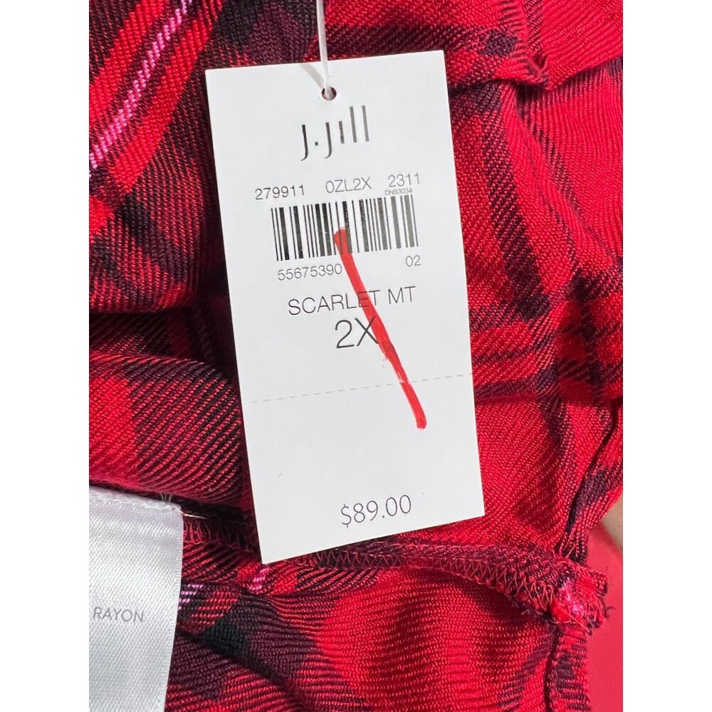 J. Jill  Button-Front Plaid Tunic Top Scarlet Red  Multi Size 2X NWT - Picture 6 of 6